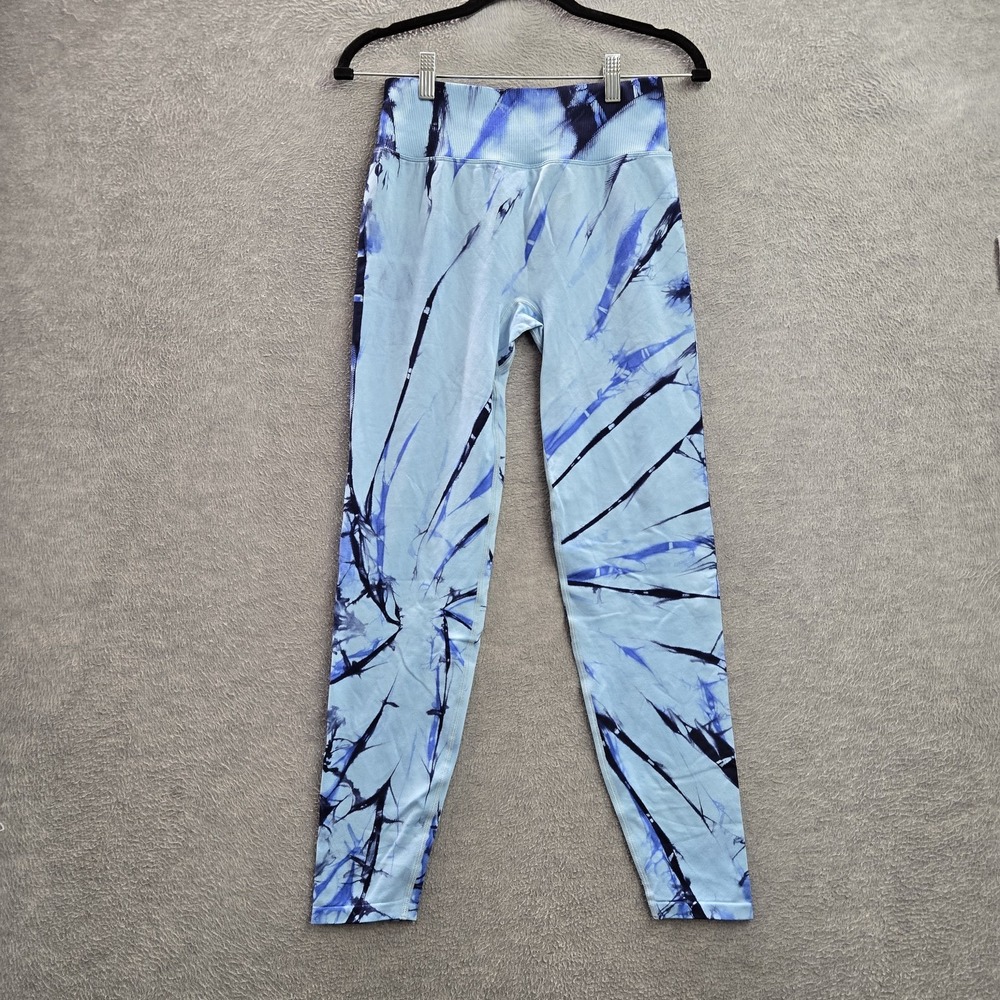 PINK Women Activewear Pants M Blue Tie-Dye Yoga Leggings Mid Rise 27" Inseam